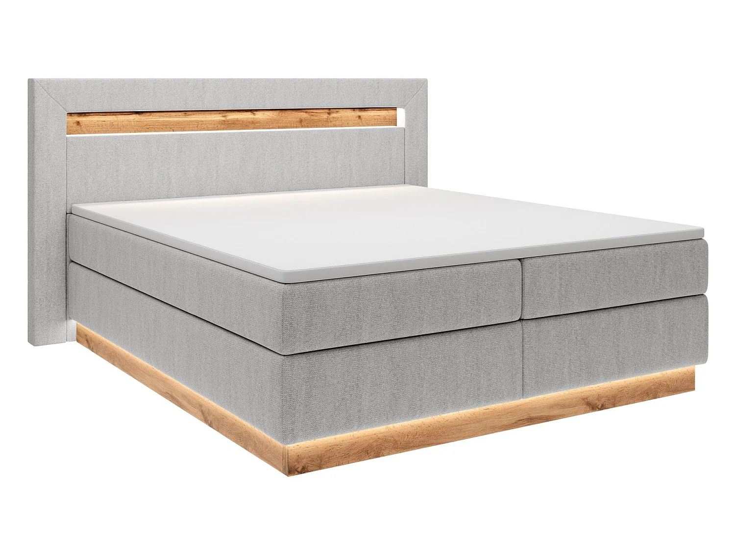 Continentaal bed - 140x200 cm - matrastopper en verlichting - lichtgrijs fluweel - OSKI