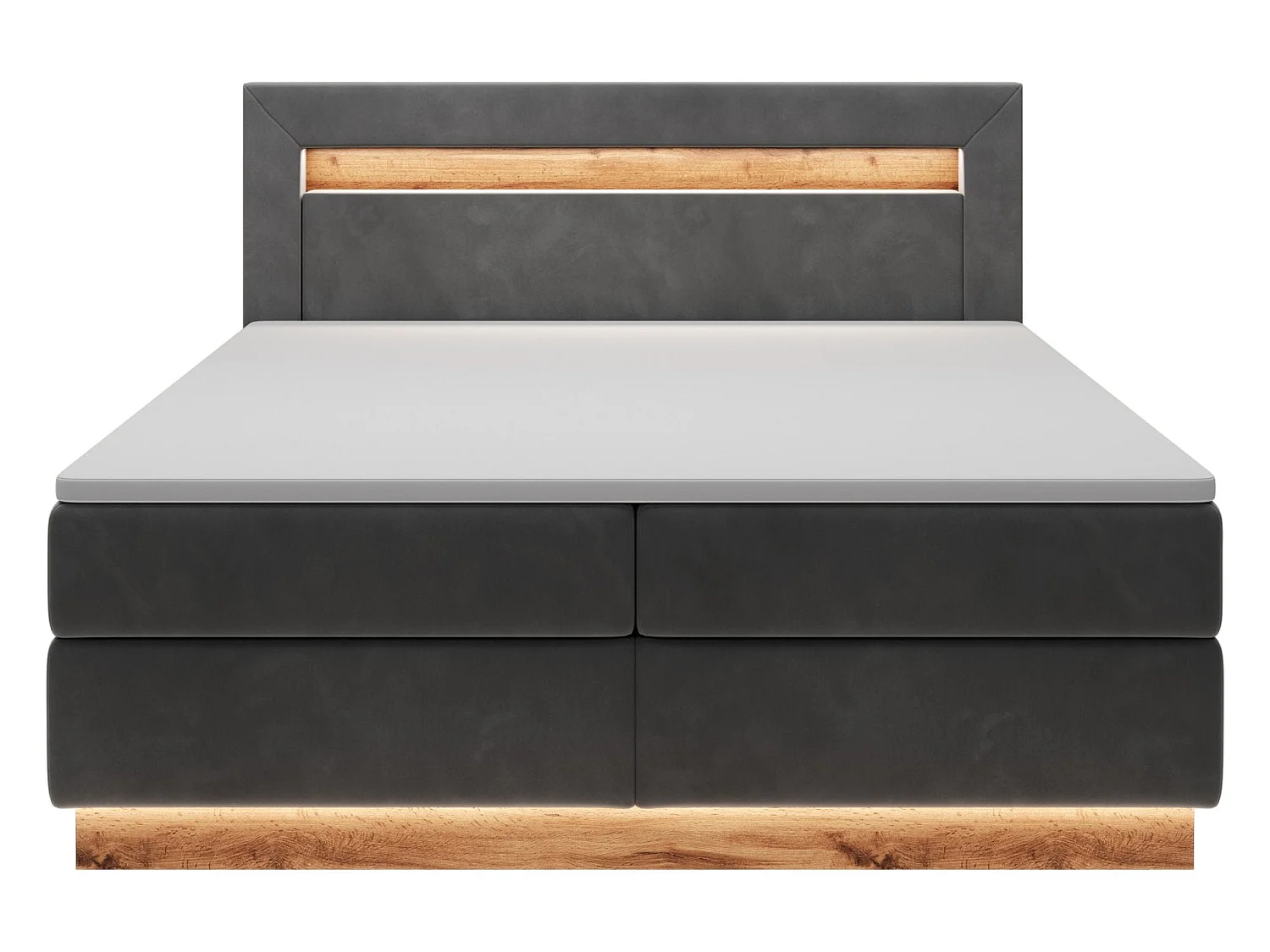 Continentaal bed - 140x200 cm - matrastopper en verlichting - grafiet fluweel - PROMIE