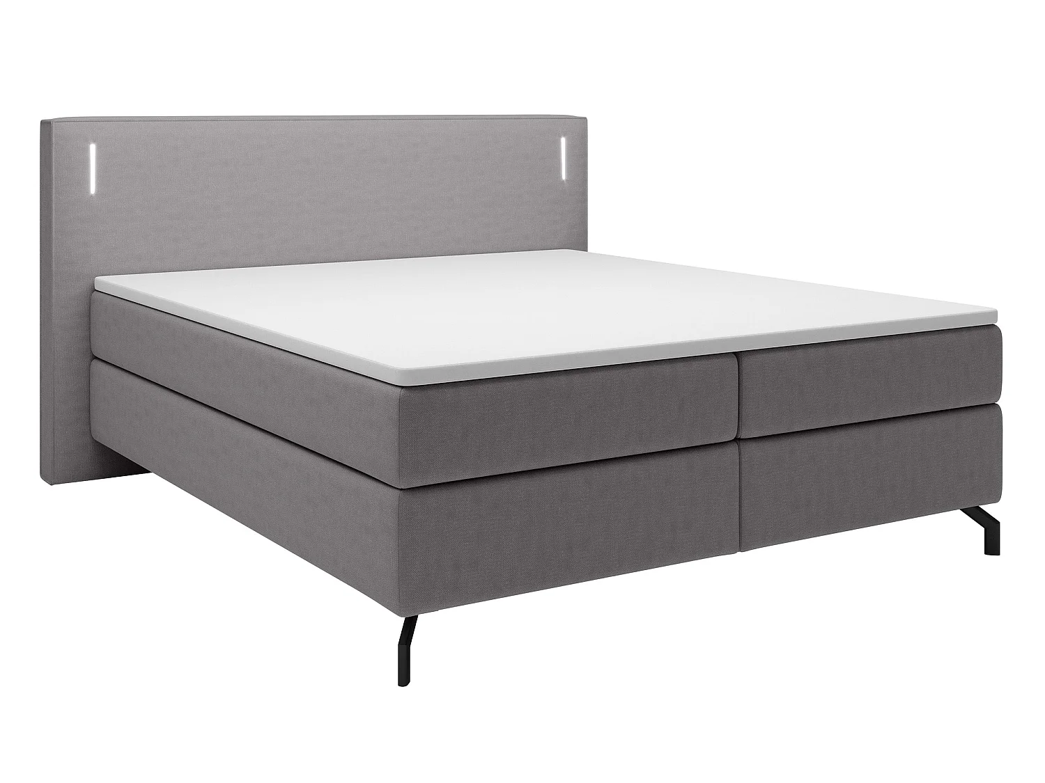 Continentaal bed - 140x200 cm - matrastopper en verlichting - grijs fluweel - LANKO