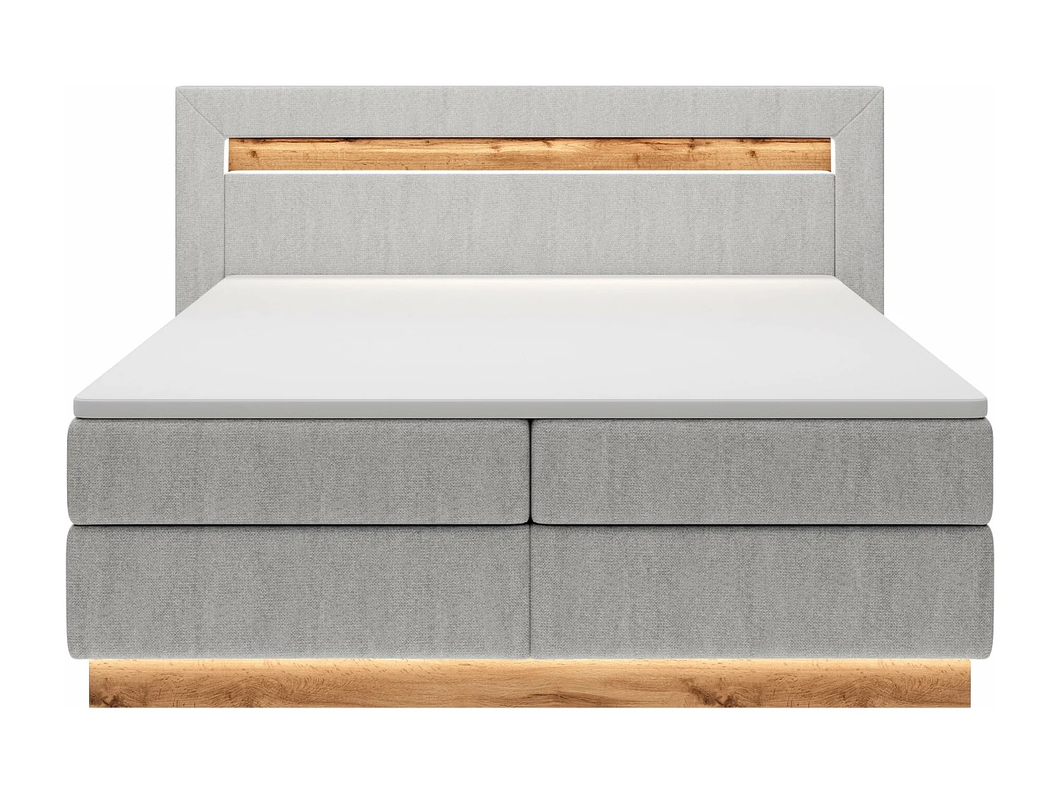 Doppelbett - Boxspringbett mit Topper - Beleuchtung und Samtbezug in Hellgrau - 180x200 cm - OSKI