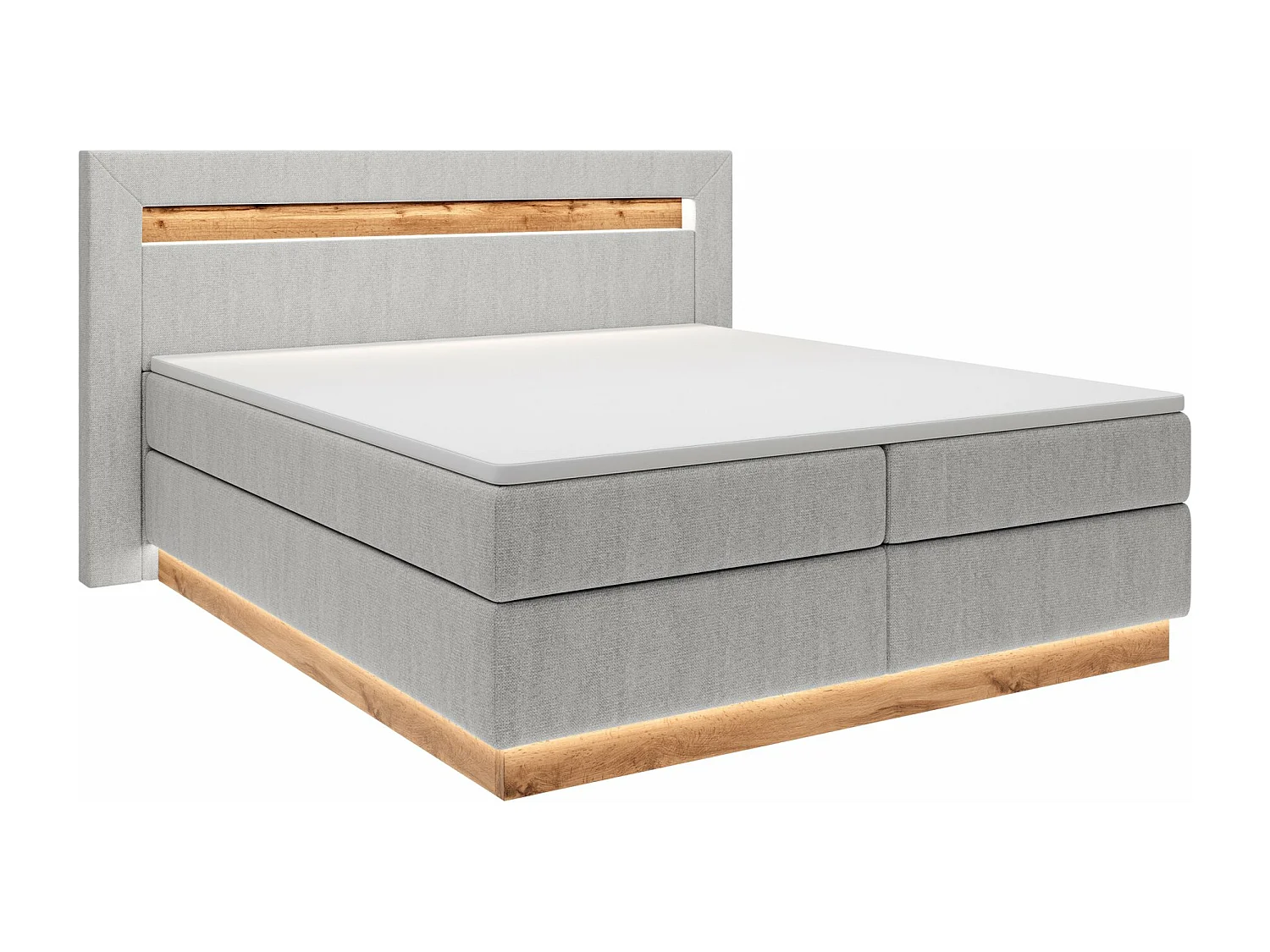 Doppelbett - Boxspringbett mit Topper - Beleuchtung und Samtbezug in Hellgrau - 180x200 cm - OSKI