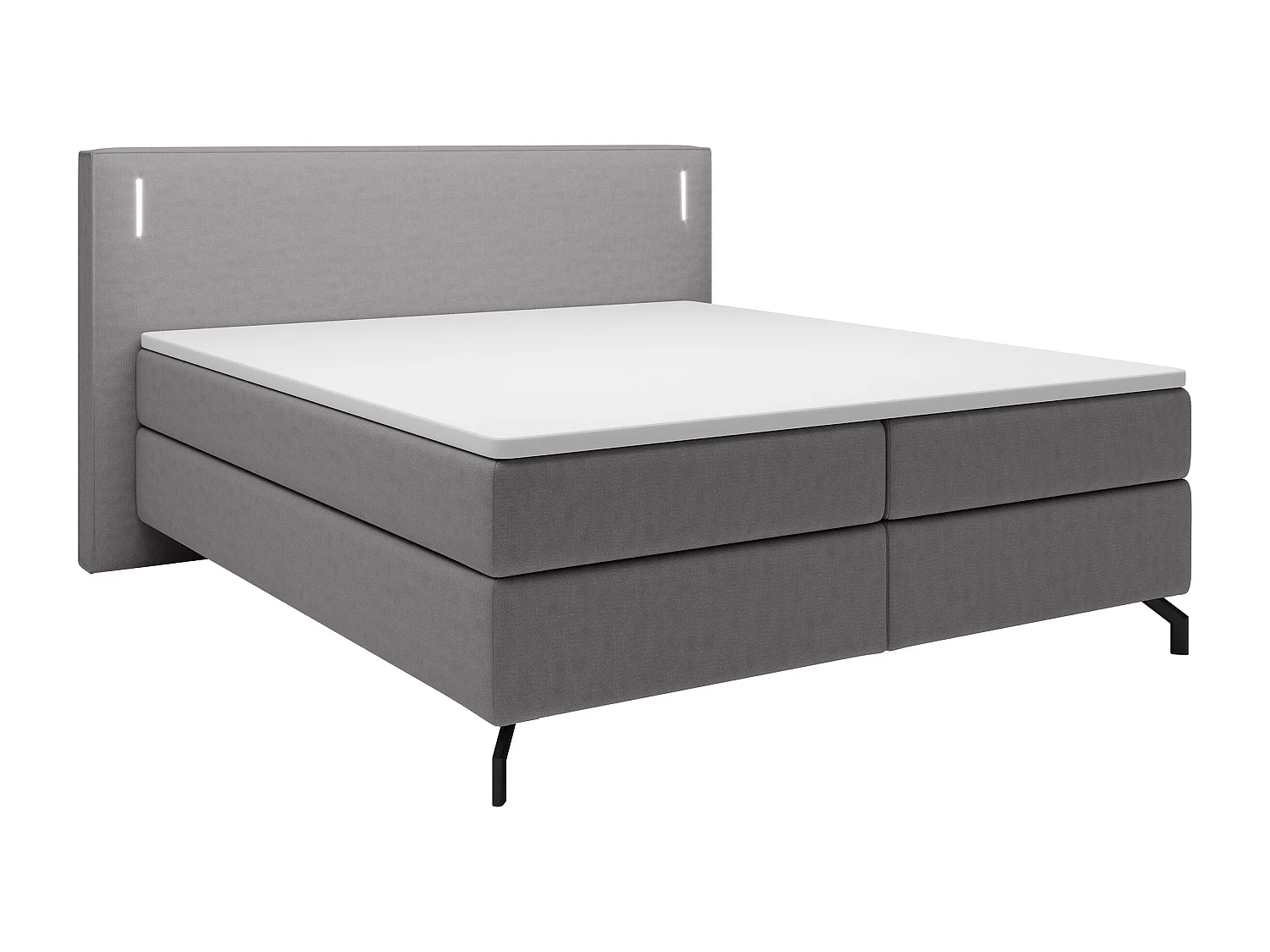 Continentaal bed - 180x200 cm - matrastopper en verlichting - grijs fluweel - LANKO