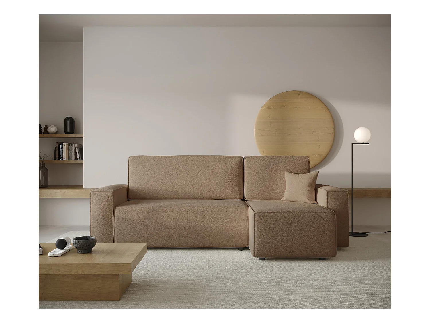 Canapé d'angle convertible - brun clair - COPERTINO