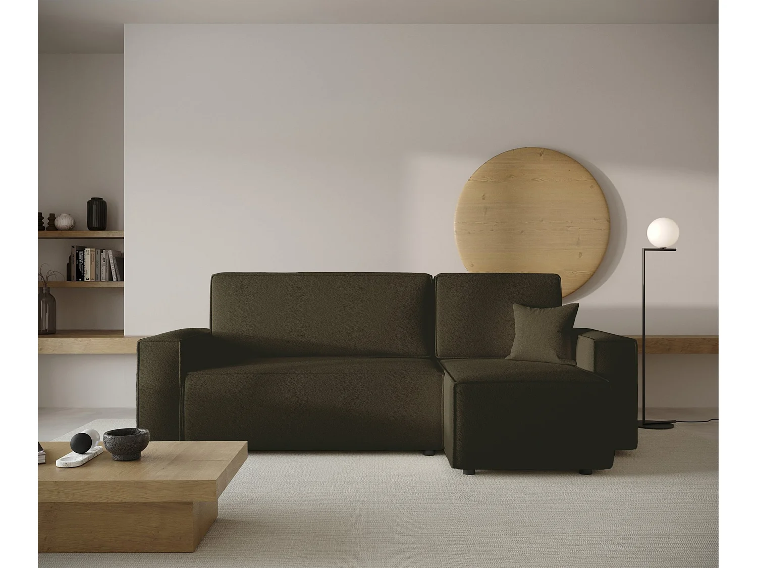 Ecksofa beidseitig montierbar mit Schlaffunktion - olivgrün - COPERTINO