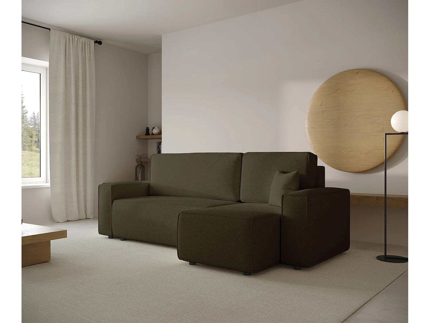 Ecksofa beidseitig montierbar mit Schlaffunktion - olivgrün - COPERTINO