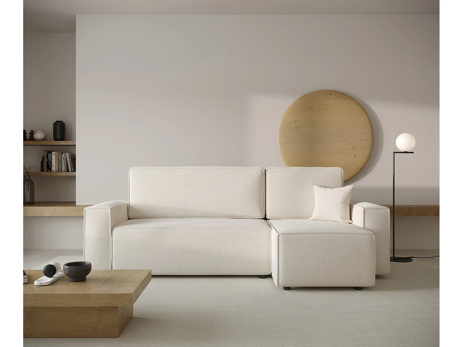 Ecksofa beidseitig montierbar mit Schlaffunktion - creme - COPERTINO