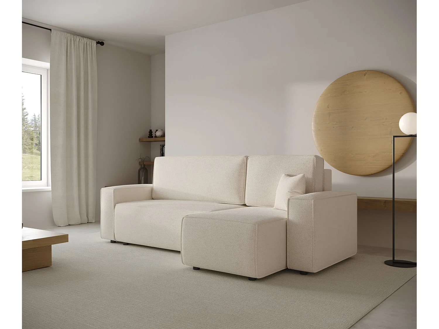 Ecksofa beidseitig montierbar mit Schlaffunktion - creme - COPERTINO