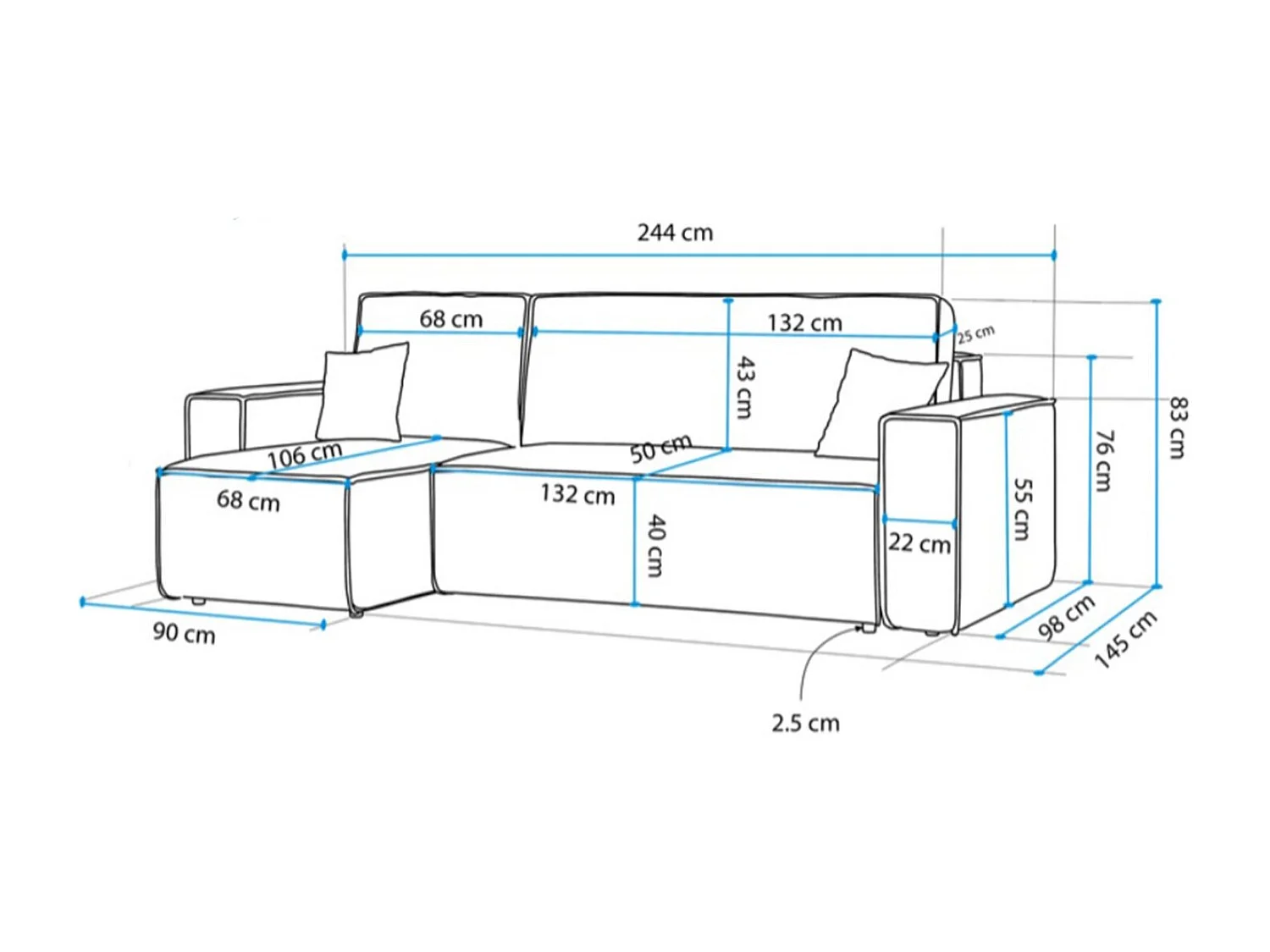 Canapé d'angle convertible - gris clair - COPERTINO