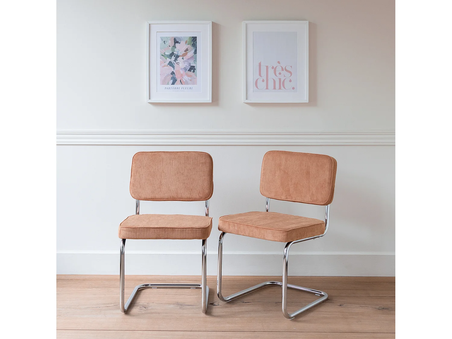 Set van 2 MARIA terracotta corduroy sledestoelen