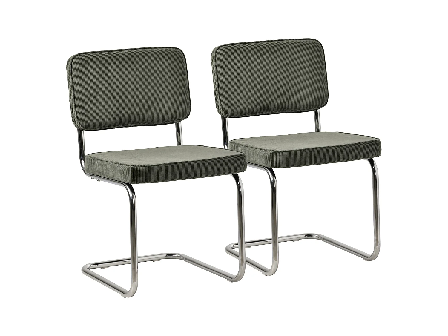 Lot de 2 chaises cantilever en velours côtelé vert kaki MARIA - HAPPY GARDEN