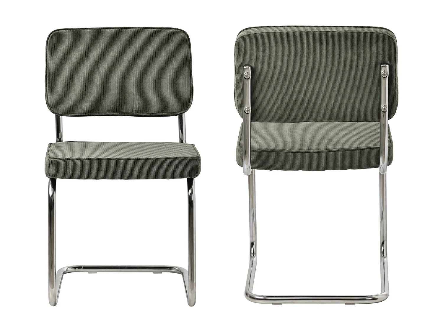 Conjunto de 2 cadeiras cantilever em bombazina verde caqui MARIA