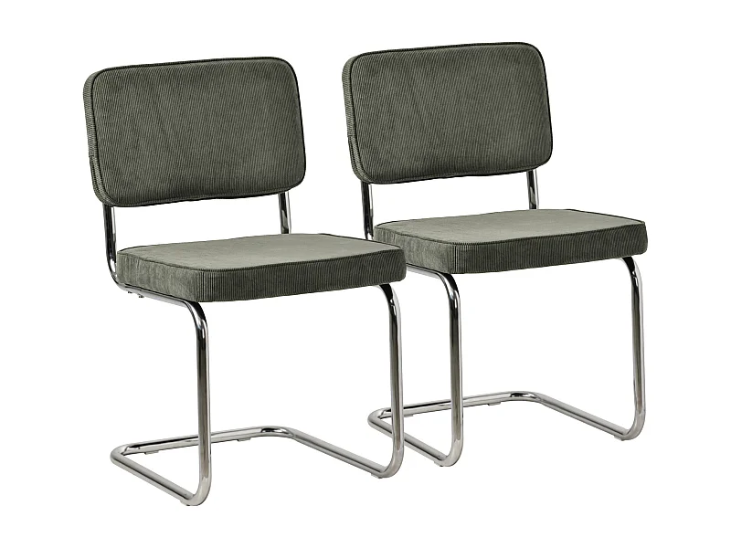 Conjunto de 2 cadeiras cantilever em bombazina verde caqui MARIA