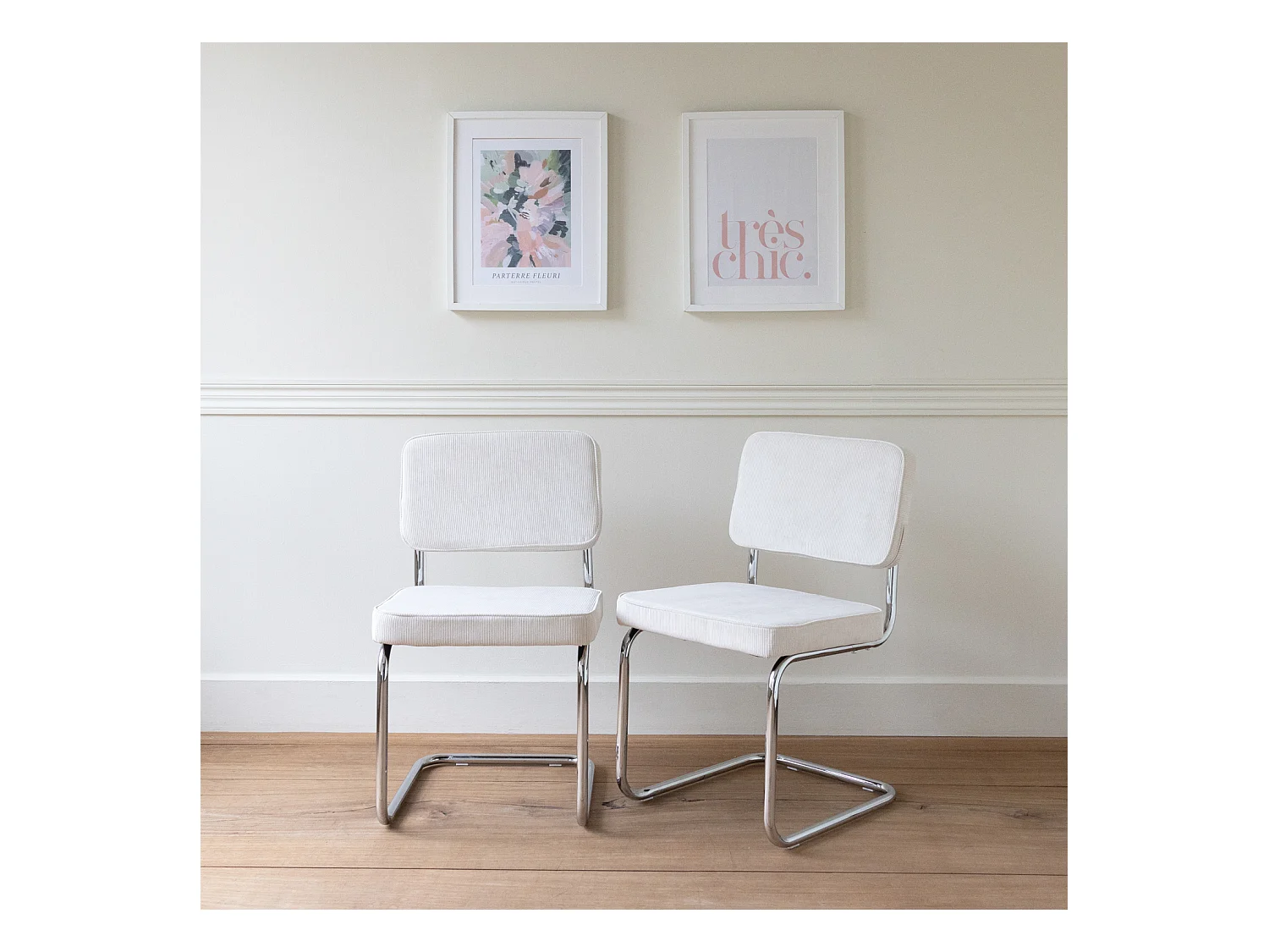 Lot de 2 chaises cantilever en velours côtelé beige MARIA - HAPPY GARDEN