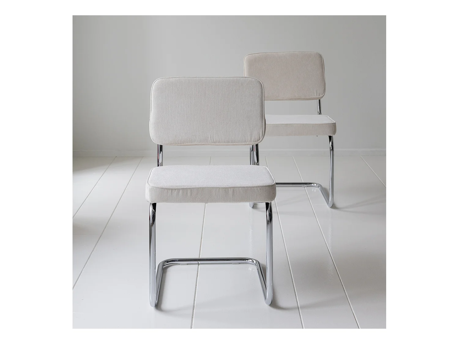 Lot de 2 chaises cantilever en velours côtelé beige MARIA - HAPPY GARDEN