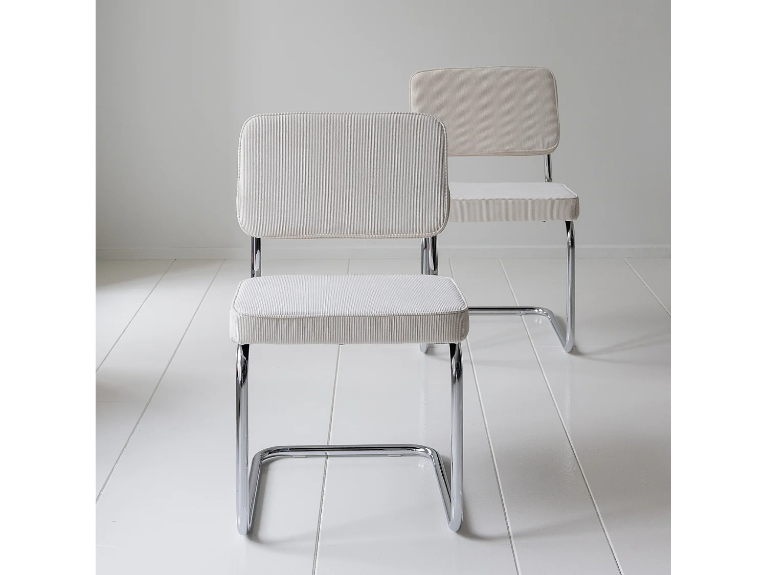 Lot de 2 chaises cantilever en velours côtelé beige MARIA - HAPPY GARDEN