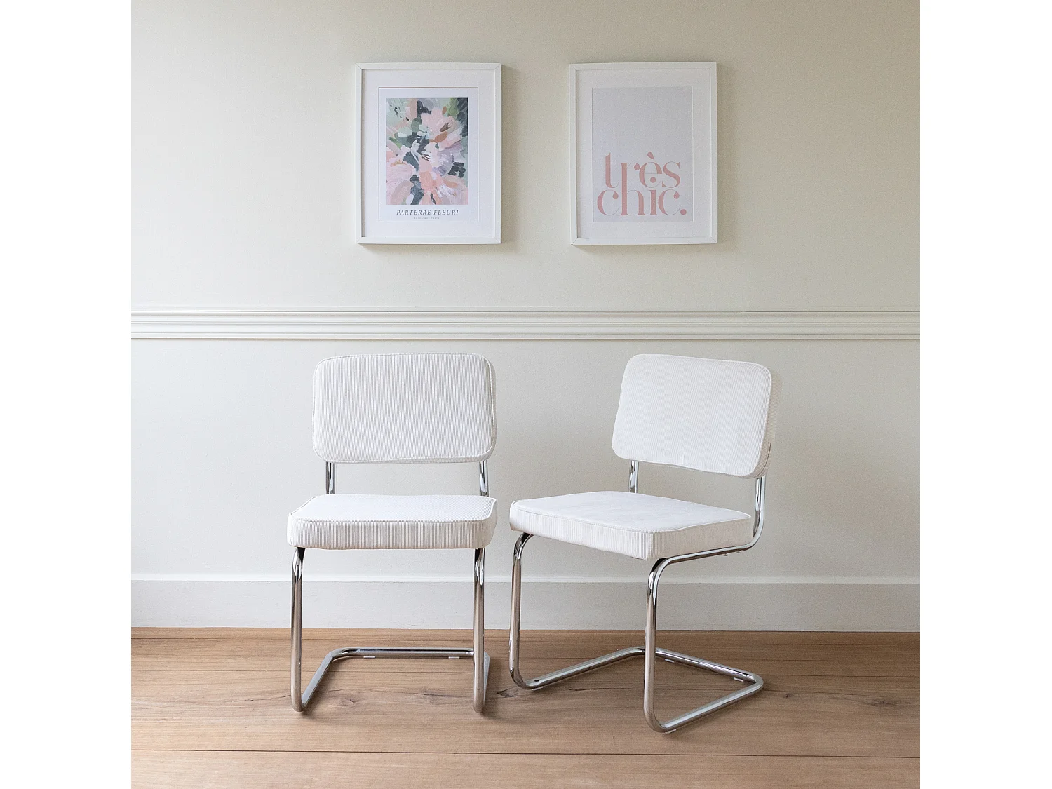 Lot de 2 chaises cantilever en velours côtelé beige MARIA - HAPPY GARDEN