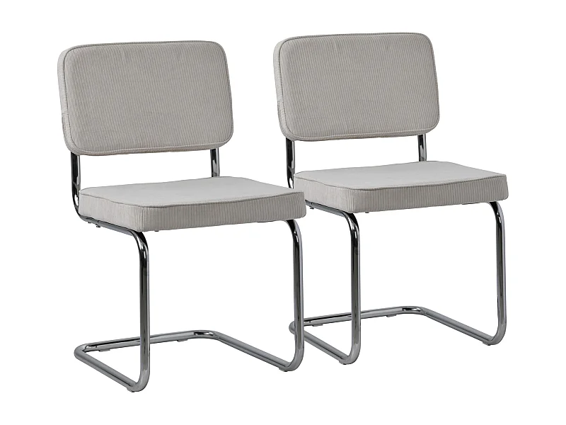 Lot de 2 chaises cantilever en velours côtelé beige MARIA - HAPPY GARDEN