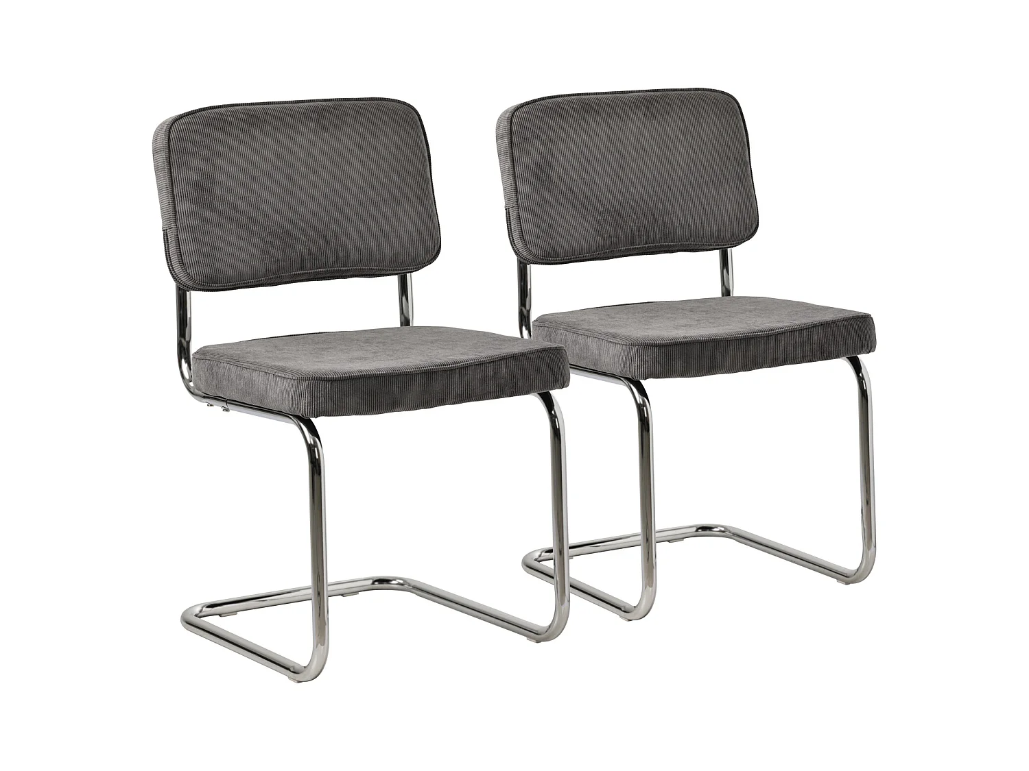 Lot de 2 chaises cantilever en velours côtelé gris MARIA - HAPPY GARDEN