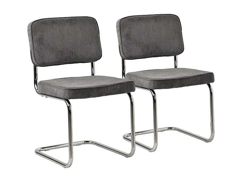 Lot de 2 chaises cantilever en velours côtelé gris MARIA - HAPPY GARDEN