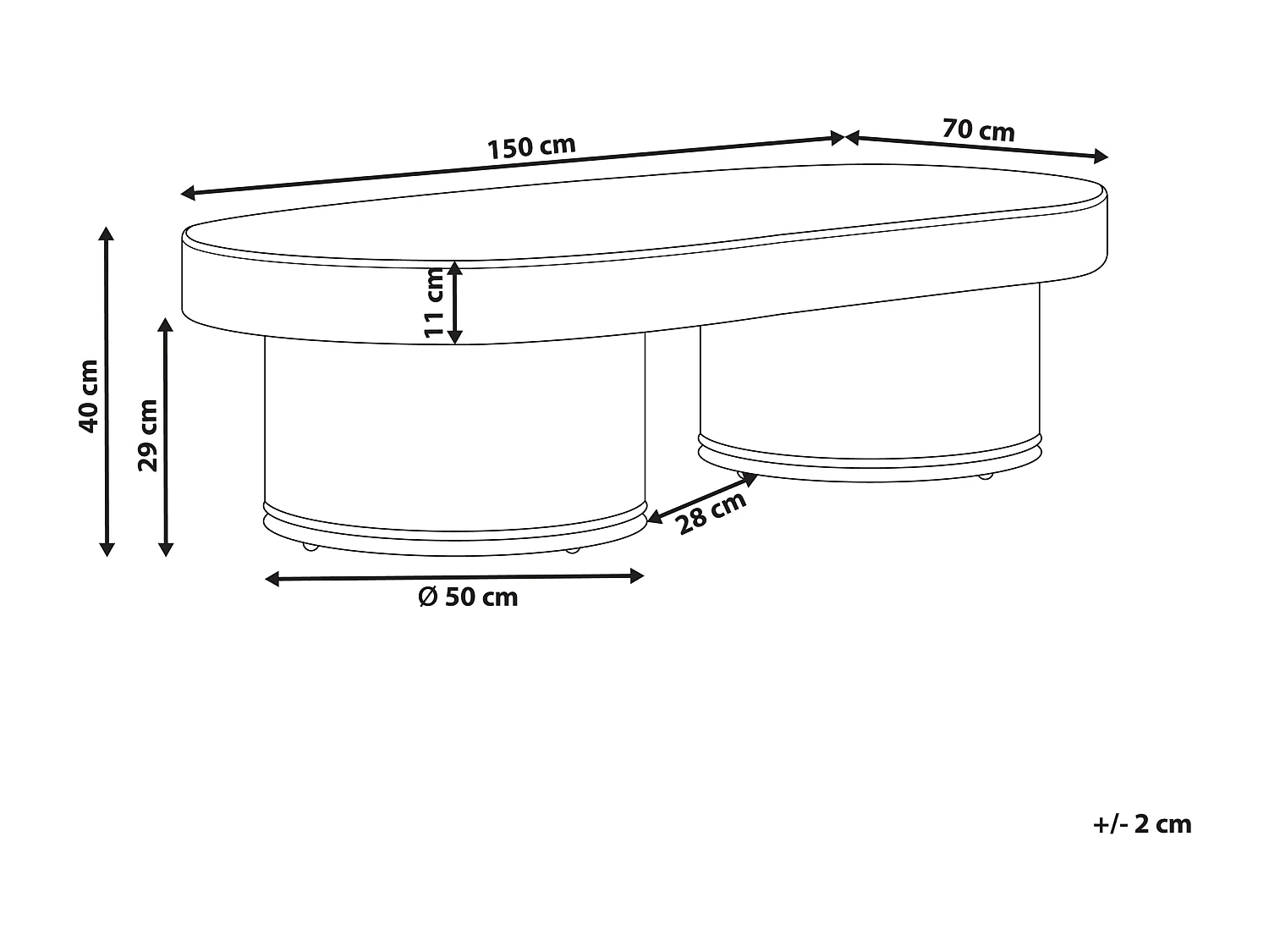 Garten-Beistelltisch Rattan hellbraun oval 150x70 cm niedrig 2 Standfüße Airole