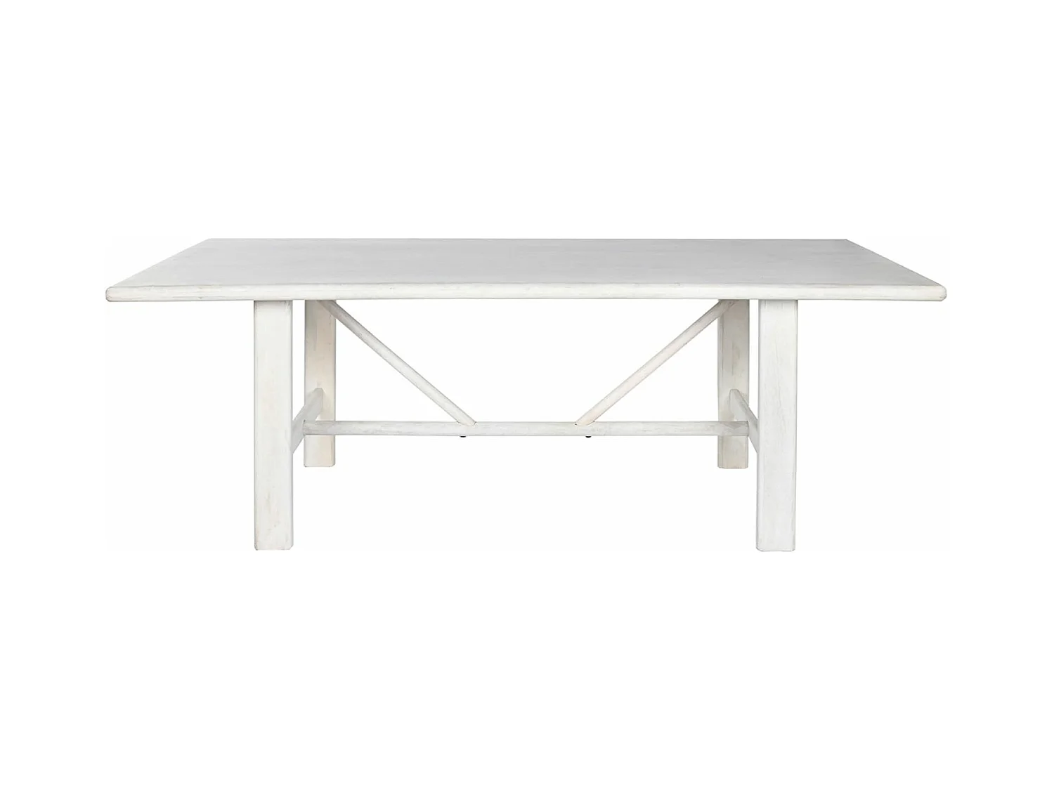 Table à manger, table de repas en bois de manguier coloris blanc - longueur 213 x profondeur 96 x Hauteur 76,50 cm