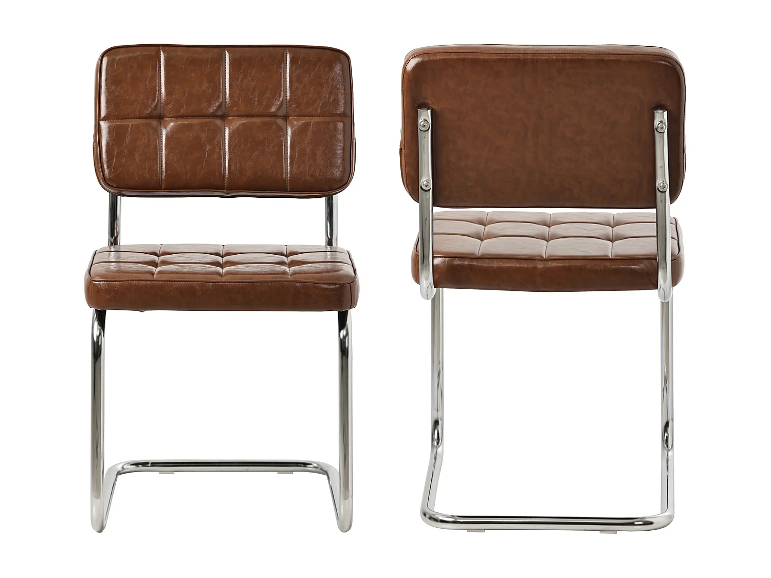 Lot de 2 chaises cantilever en simili marron MARIA - HAPPY GARDEN