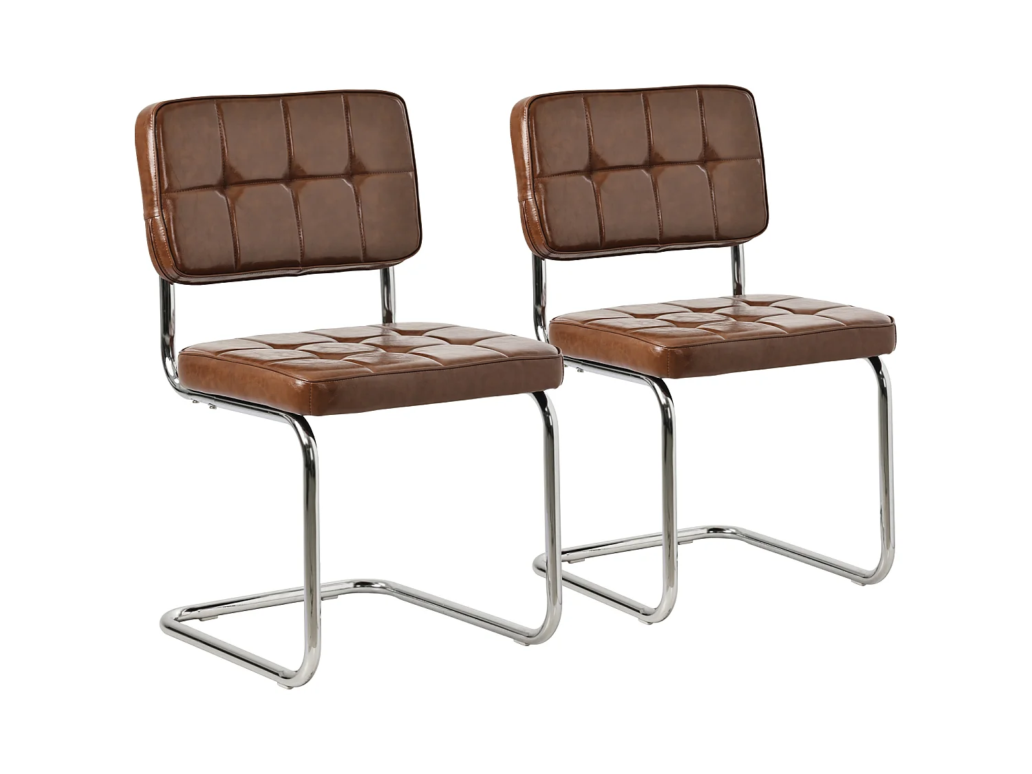 Lot de 2 chaises cantilever en simili marron MARIA - HAPPY GARDEN