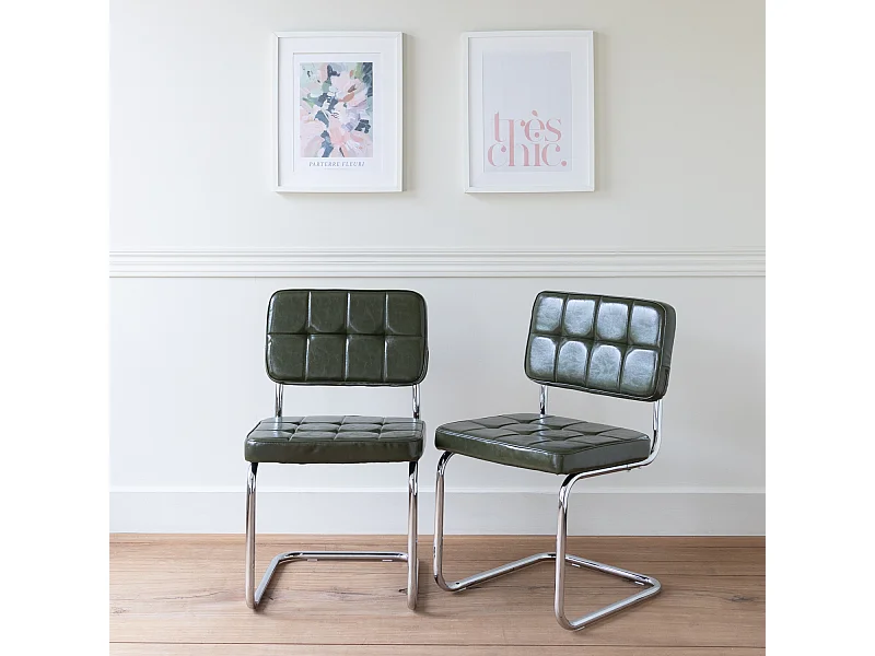 Lot de 2 chaises cantilever en simili vert kaki MARIA - HAPPY GARDEN