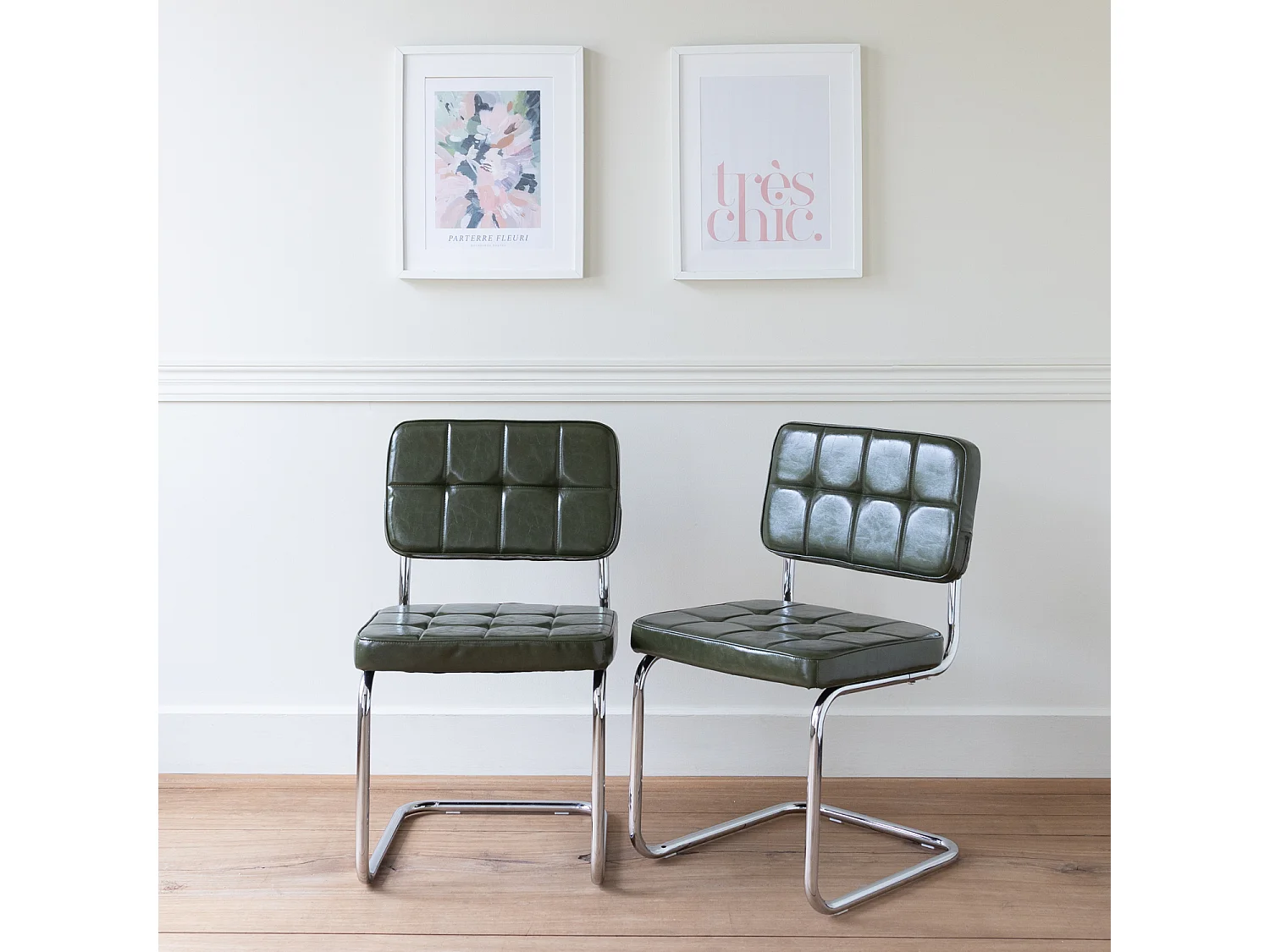 Lot de 2 chaises cantilever en simili vert kaki MARIA - HAPPY GARDEN