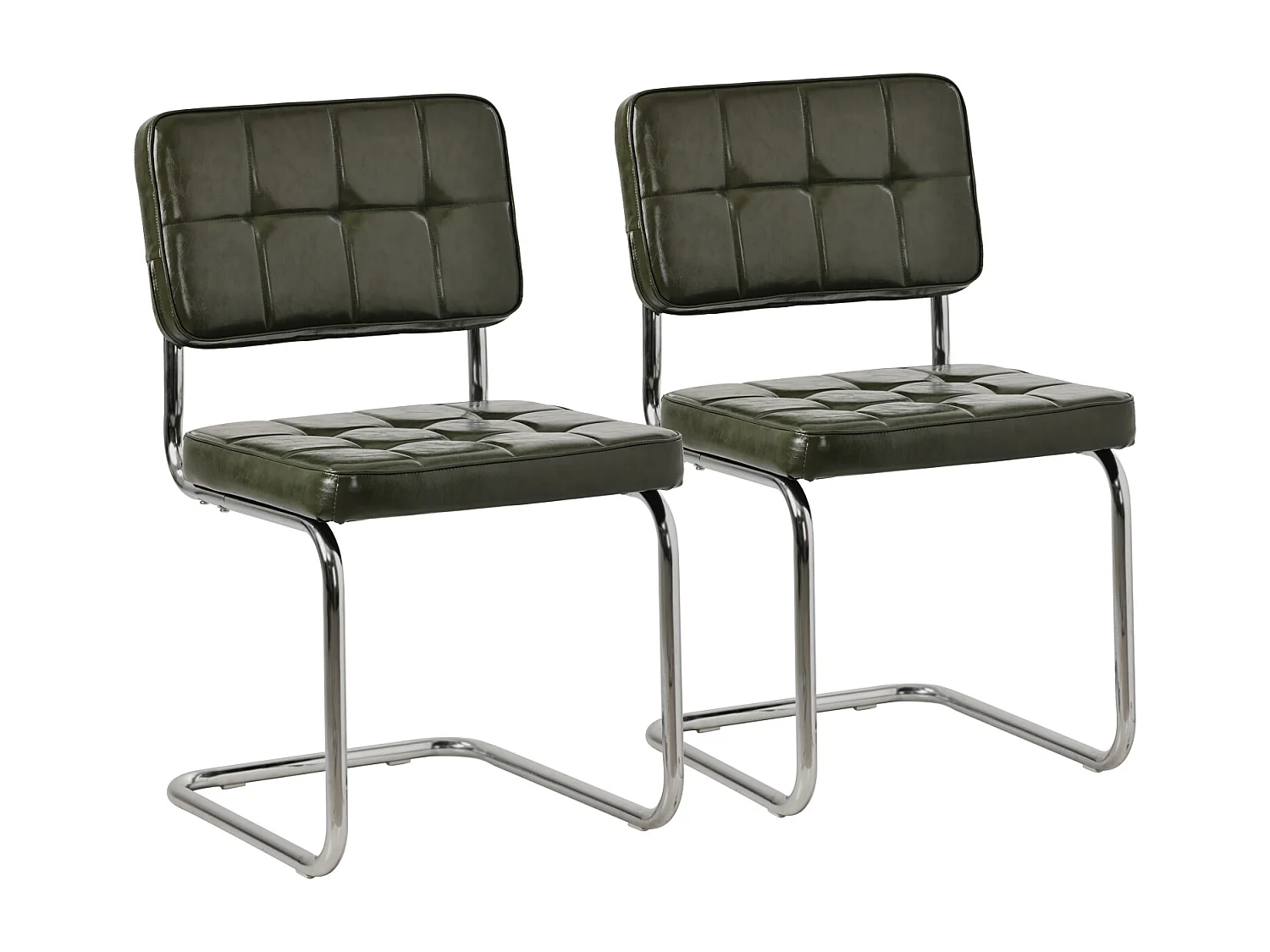 Lot de 2 chaises cantilever en simili vert kaki MARIA - HAPPY GARDEN