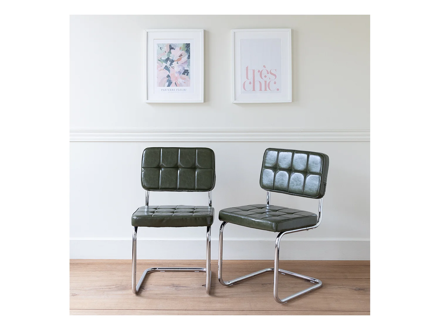 Lot de 2 chaises cantilever en simili vert kaki MARIA - HAPPY GARDEN