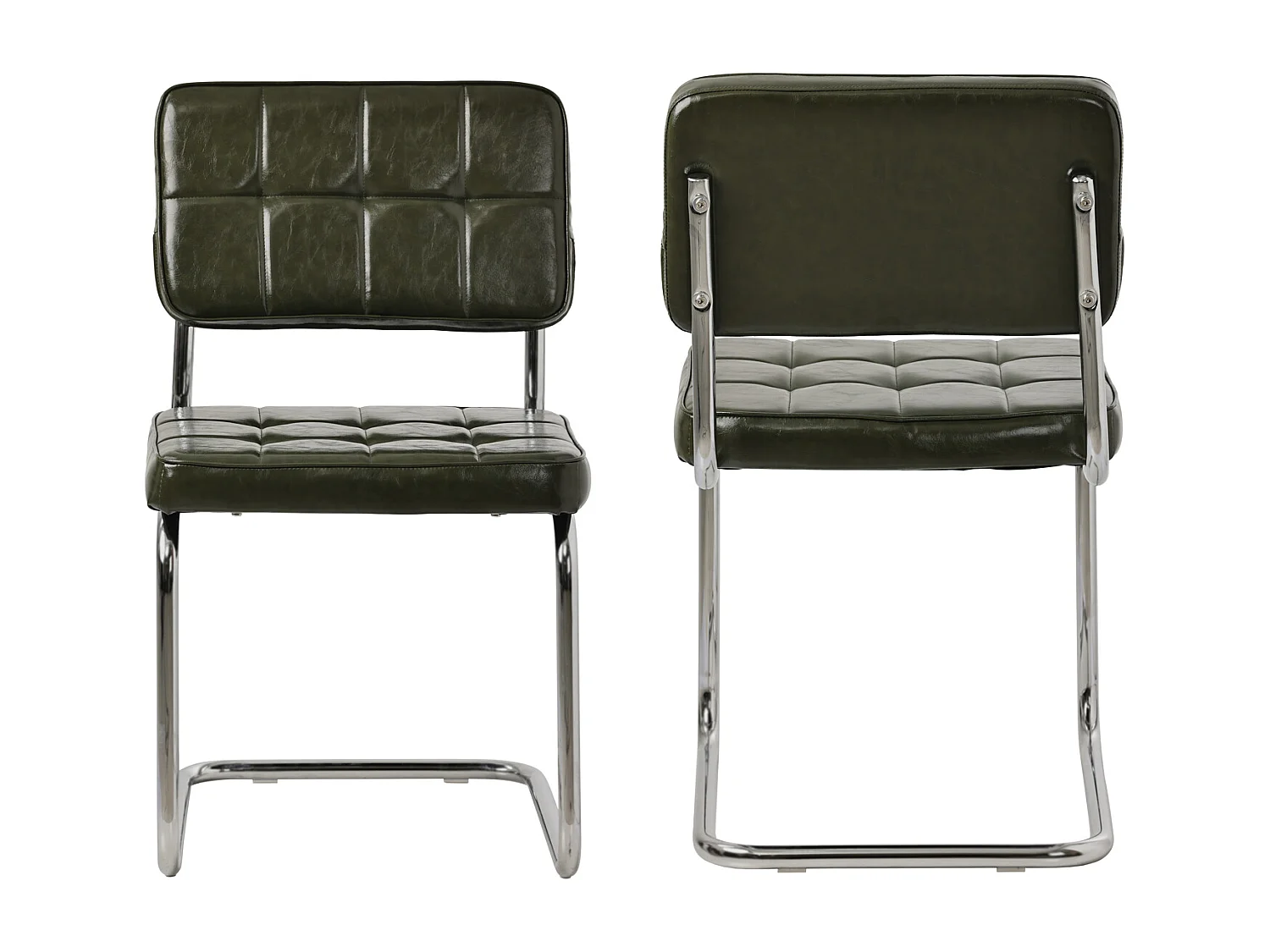 Lot de 2 chaises cantilever en simili vert kaki MARIA - HAPPY GARDEN