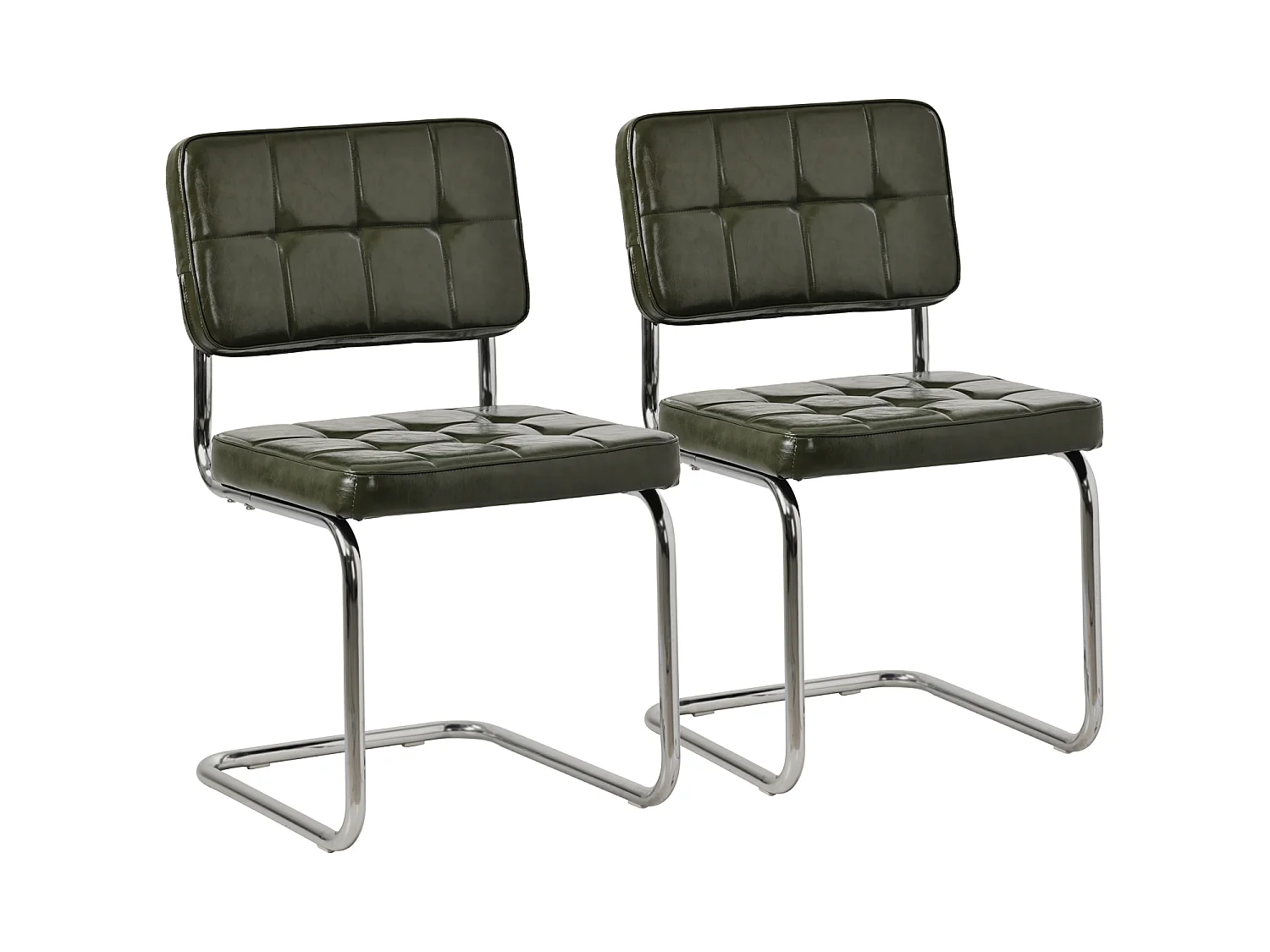 Lot de 2 chaises cantilever en simili vert kaki MARIA - HAPPY GARDEN