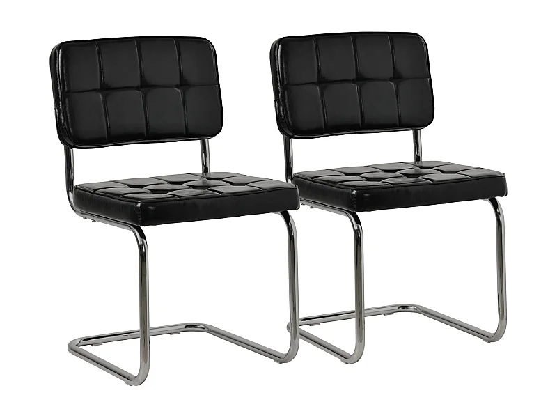Conjunto de 2 cadeiras cantilever em pele sintética preta MARIA