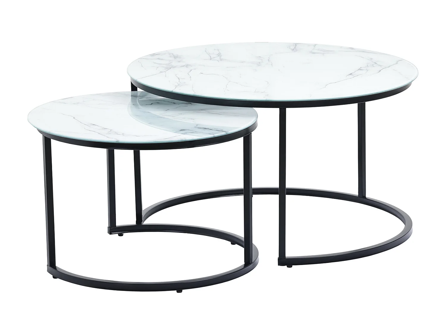 Lot de 2 tables basses gigognes en verre effet marbre blanc VIOLETTE - HAPPY GARDEN