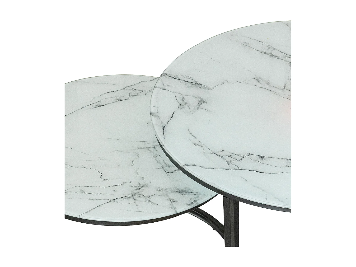 Lot de 2 tables basses gigognes en verre effet marbre blanc VIOLETTE - HAPPY GARDEN