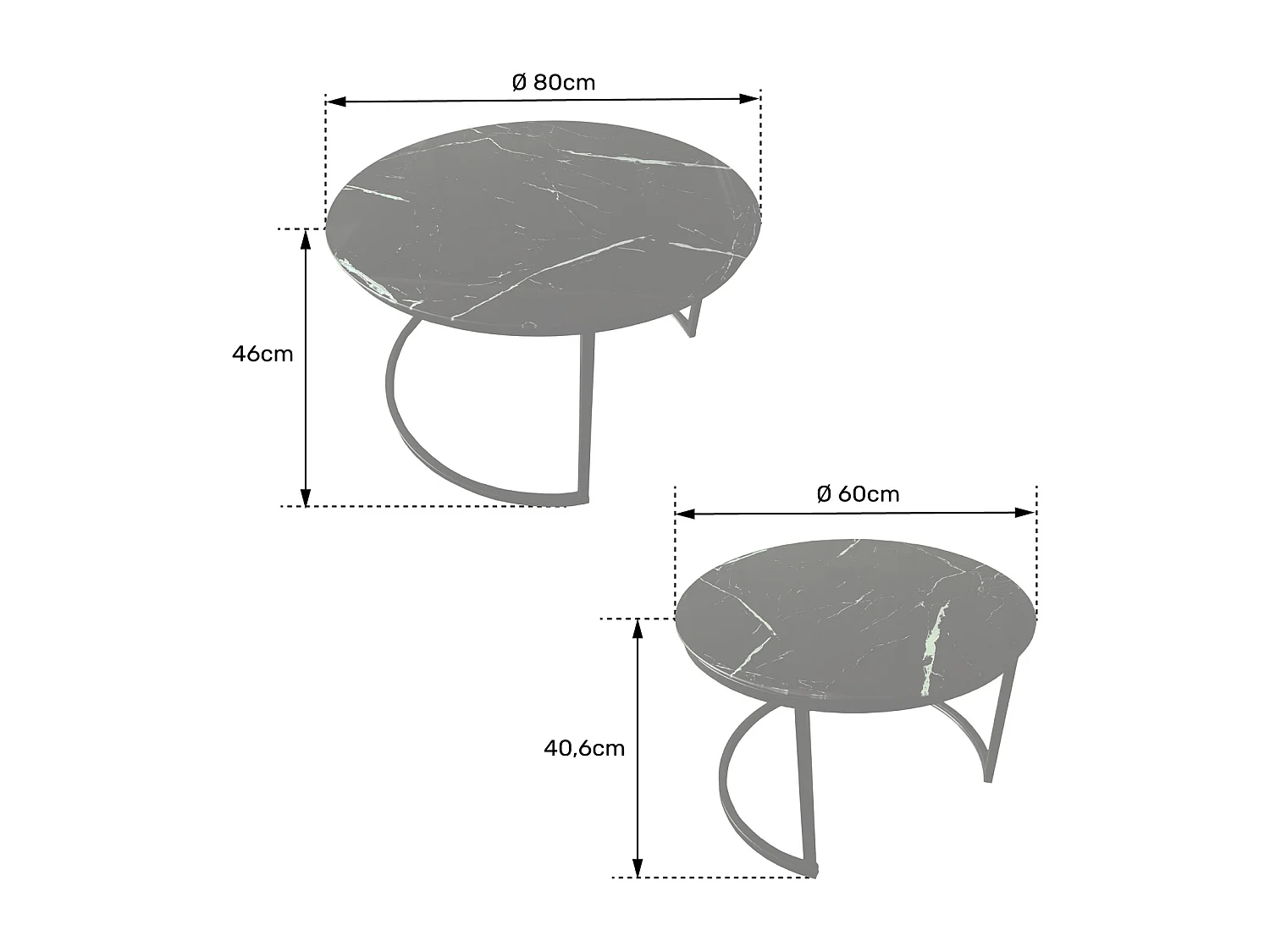 Lot de 2 tables basses gigognes en verre effet marbre blanc VIOLETTE - HAPPY GARDEN