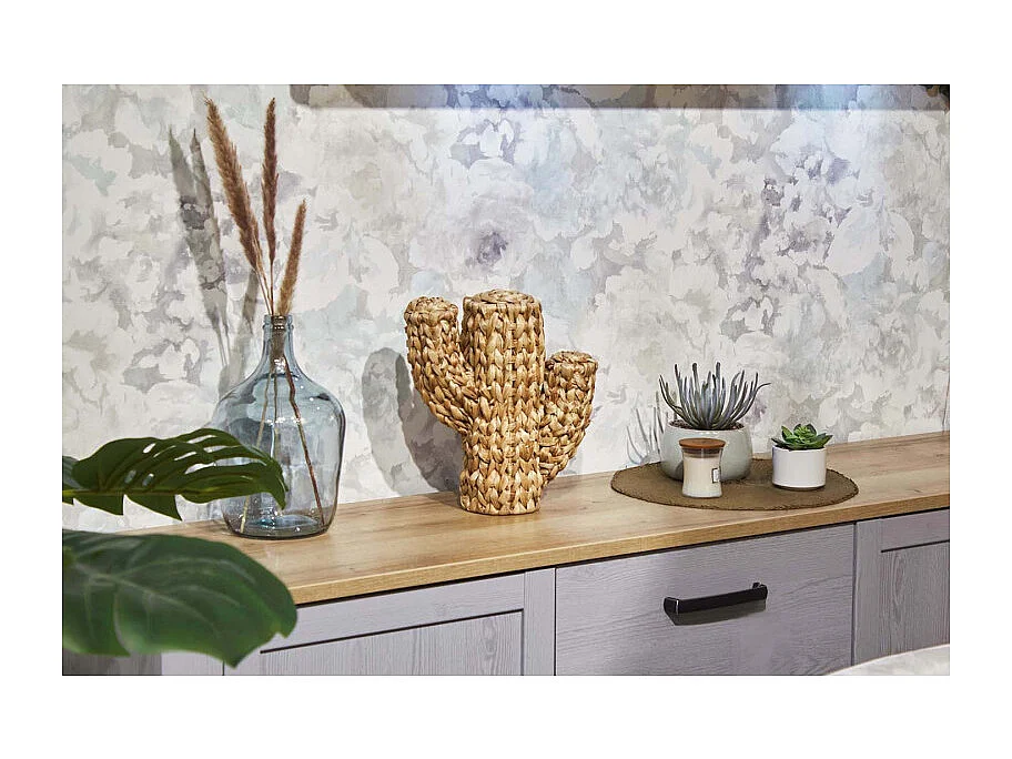 Cactus déco 32 cm tressé en jacinthe d’eau couleur naturelle – QUINN