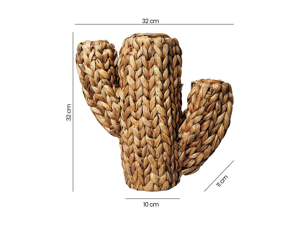 Cactus déco 32 cm tressé en jacinthe d’eau couleur naturelle – QUINN