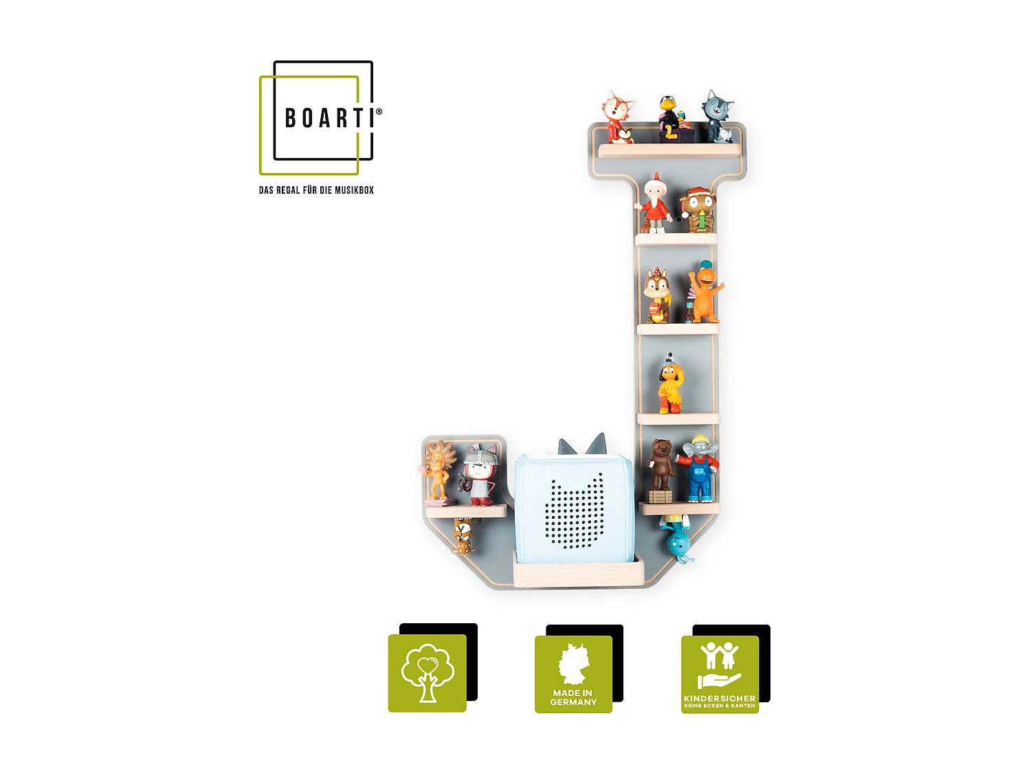 Prateleira de parede BOARTI Buchstabe Cinza A. 54 x L. 37 x P. 19 cm