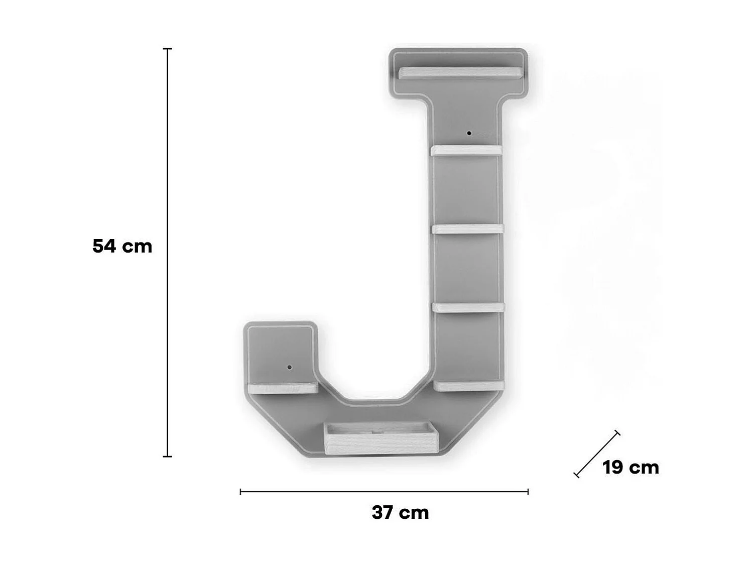 Prateleira de parede BOARTI Buchstabe Cinza A. 54 x L. 37 x P. 19 cm