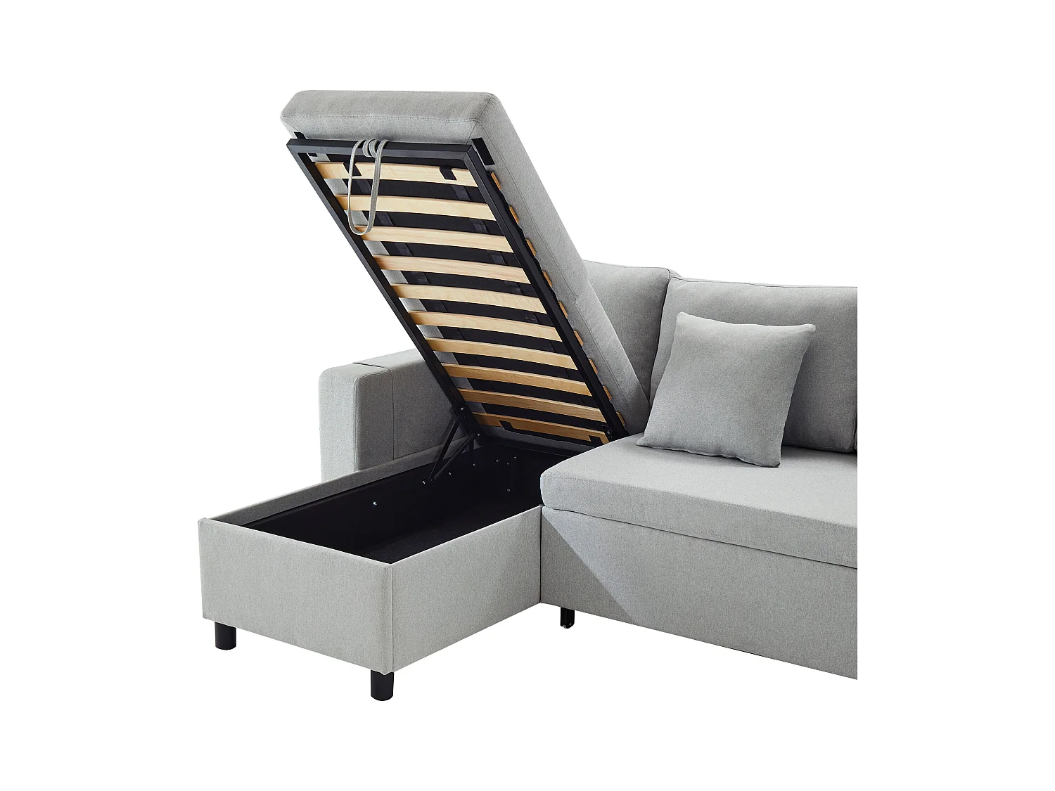 Canapé 3 places convertible en tissu lin - avec rangement et poches latérales - Gris clair