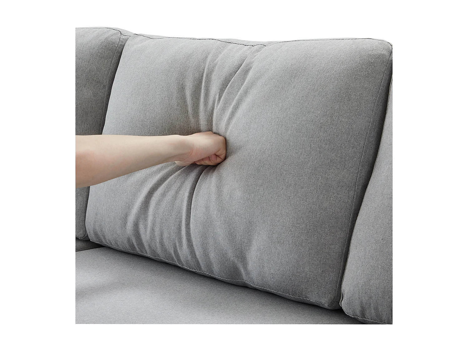 Canapé 3 places convertible en tissu lin - avec rangement et poches latérales - Gris clair