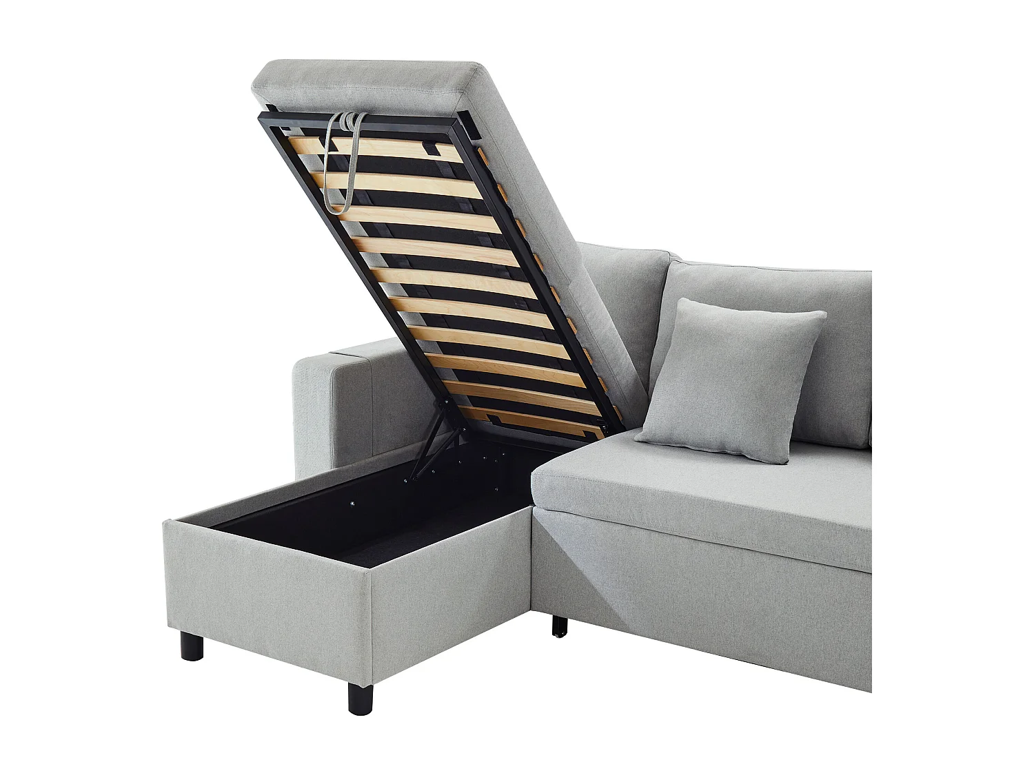 Canapé 3 places convertible en tissu lin - avec rangement et poches latérales - Gris clair