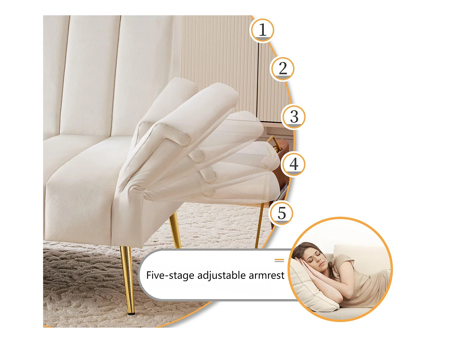 Canapé 3 palces conertible clic-clac en tissu velours - Beige