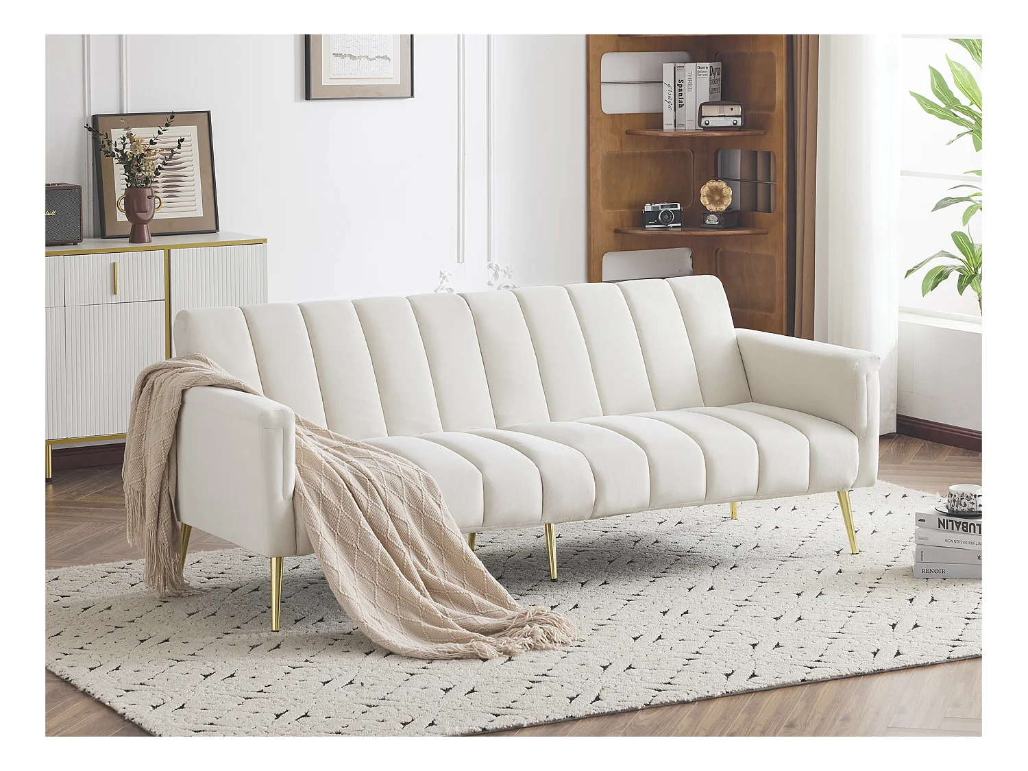 3-zits slaapbank in fluwelen stof - Beige