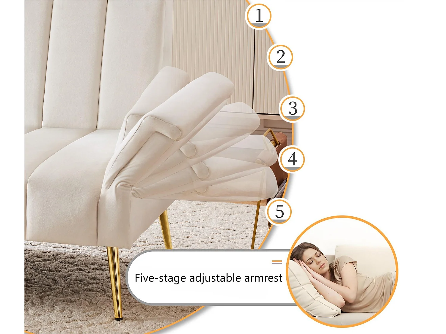 3-sitziges Schlafsofa aus Samtstoff – Beige