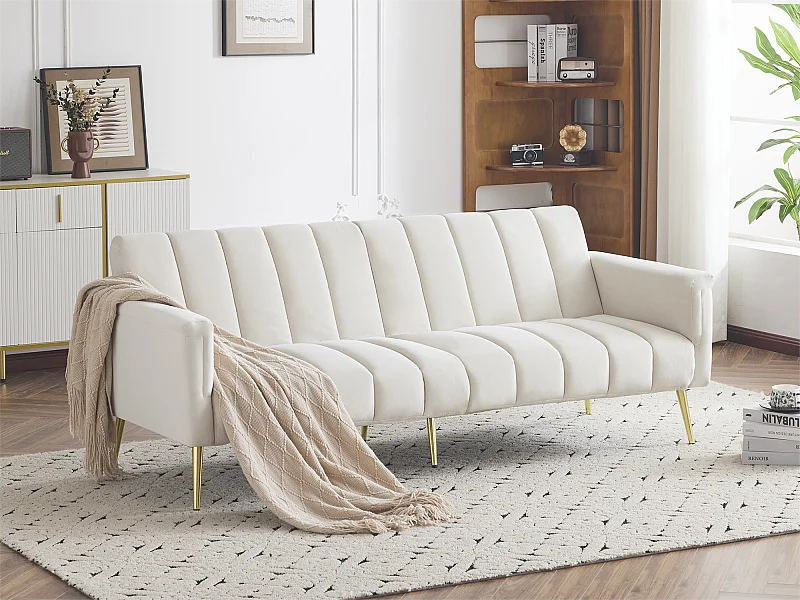 Canapé 3 palces conertible clic-clac en tissu velours - Beige