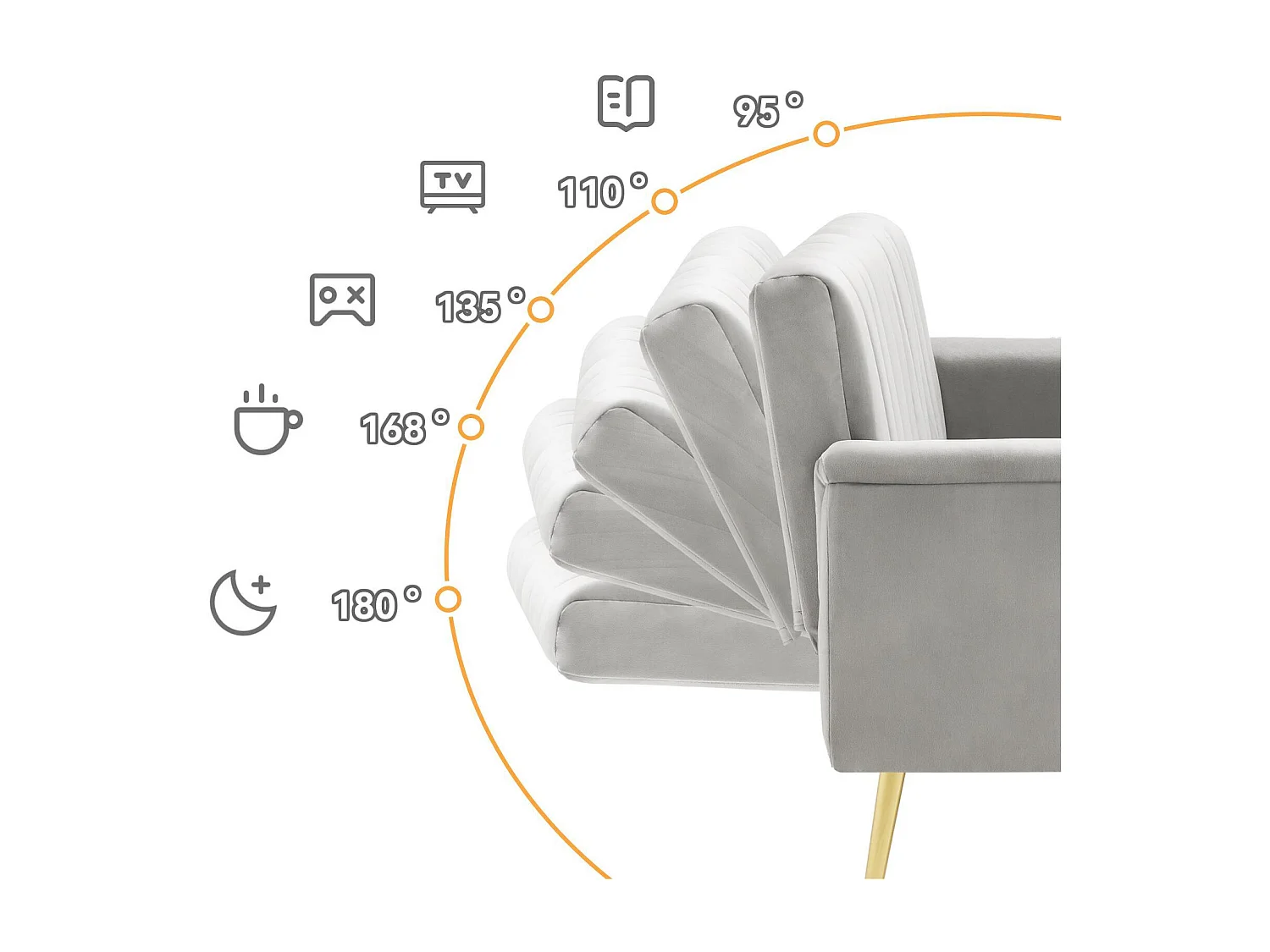 Sofá cama convertible de 3 plazas en tejido de terciopelo - Gris