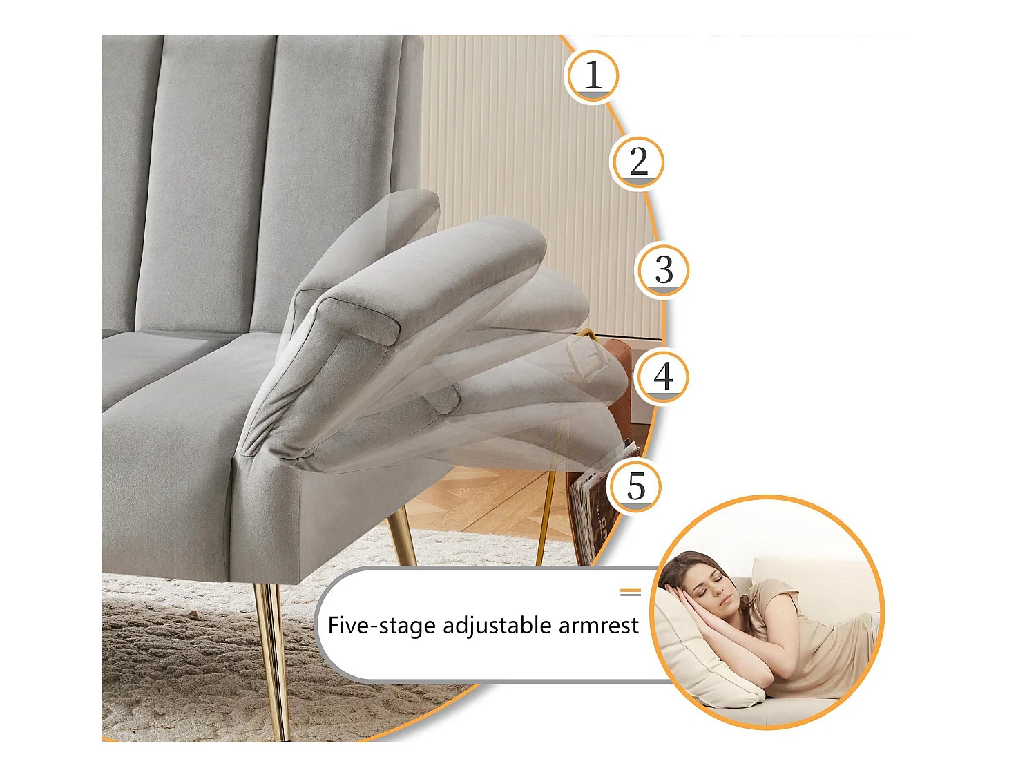 Canapé 3 palces conertible clic-clac en tissu velours - Gris